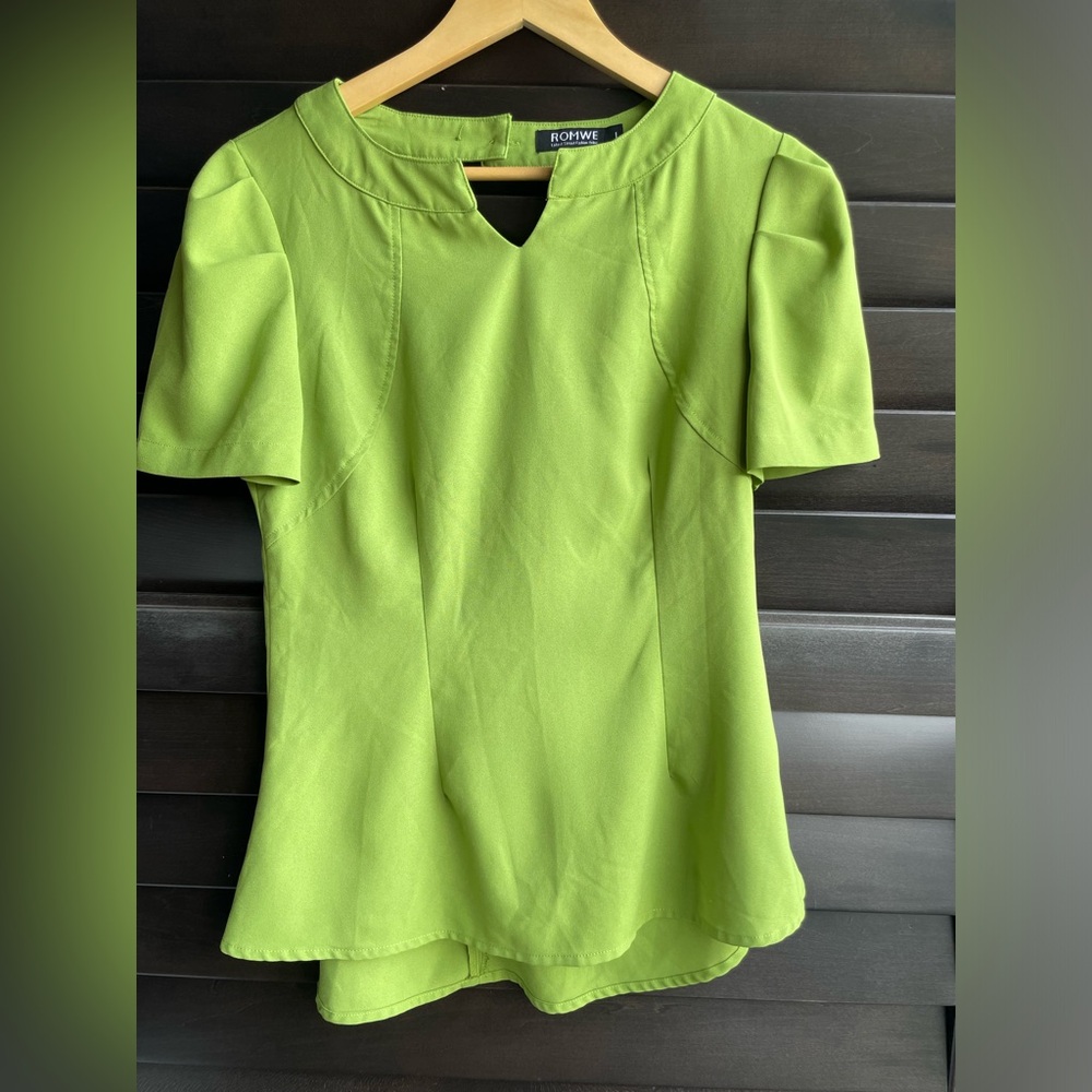 Green Retro Zip Back Short Sleeve Fitted Blouse Size Large